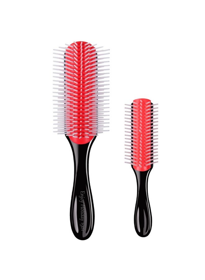 Enjoy Holiday 1981 - 2 PCS Hair Brush for Women Men Curly Wet or Dry Hair 9 Row 5 Row Classic Styling Brushes for Natural Thick Hair, Blow Separating, Shaping Defining Detangling Curls Tools Travel Bristle Black Hairbrush - Image 1