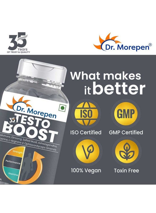 Dr. Morepen DR. MOREPEN Testo Boost For Men Enriched With Gokshura, Shilajit, Safed Musli, Ashwagandha, L-Arginine, & Ophiocodyceps Sinensis - 60 Veg Tablets - Image 5