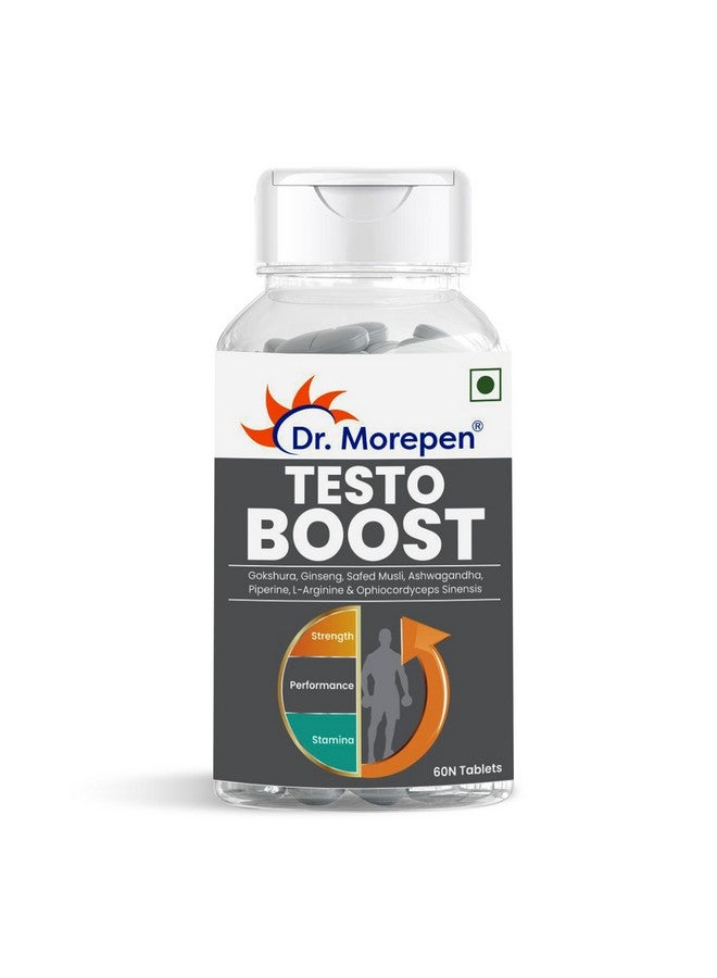 Dr. Morepen DR. MOREPEN Testo Boost For Men Enriched With Gokshura, Shilajit, Safed Musli, Ashwagandha, L-Arginine, & Ophiocodyceps Sinensis - 60 Veg Tablets - Image 1