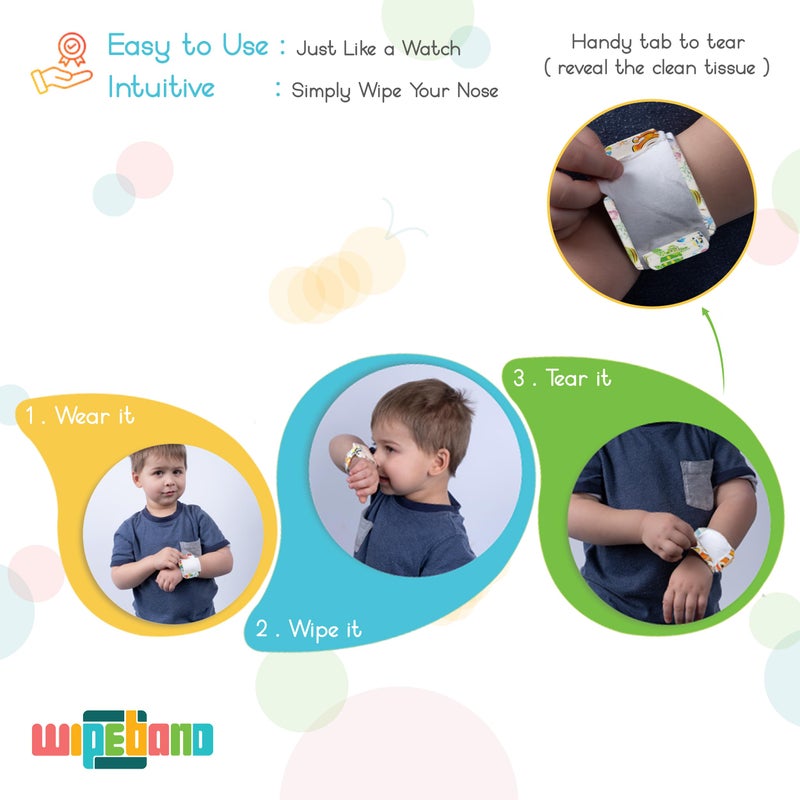 Wipeband Nose Wipes | Kids Wearable Bracelet with Built-in Nose Tissues | Soft 6-Layer Laminated Tissues | Convenient & Hygienic for Clean Hands & Clothes - Image 3
