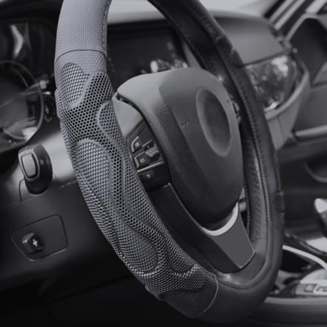 Elantrip Leather Large Steering Wheel Cover 15 1/2 to 16 inch Soft Grip Breathable for Car Truck SUV Jeep Anti Slip Black and  Gray - Image 4