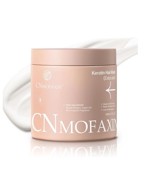 #1 Rated Keratin Hair Mask 500g for Dry & Damaged Hair – Deep Conditioner with Argan Oil & Wheat Protein – Anti-Frizz, Moisturizing Repair for Color-Treated Hair