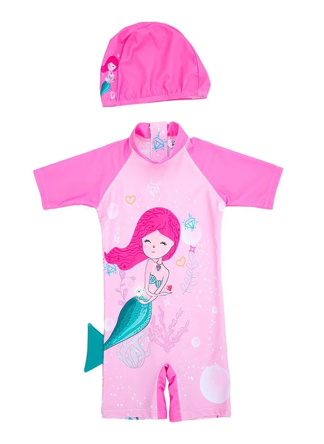 babyqlo Pink Mermaid 2 Pc Girls Swimsuit with Cap