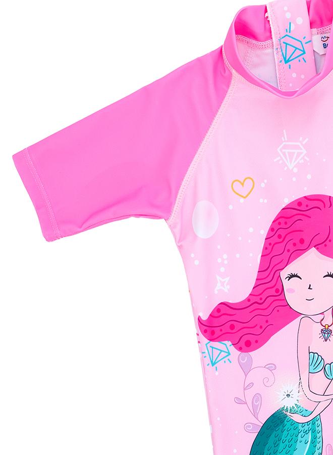 بيبي كلو طقم سباحة بناتي وردي حورية البحر قطعتين مع قبعة - Image 5