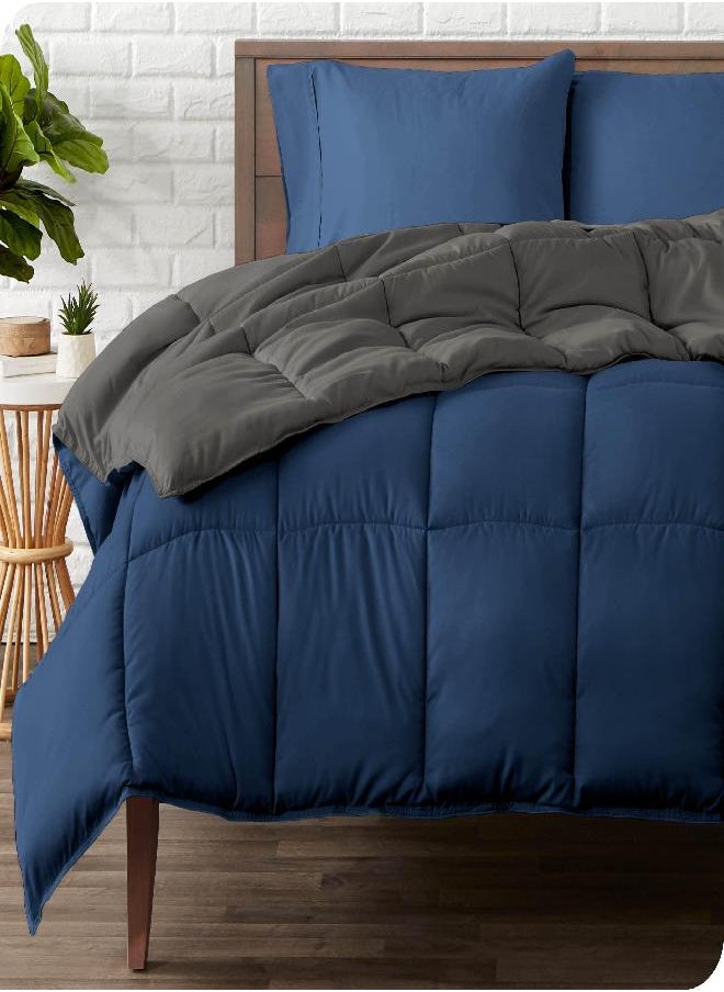 Bare Home Bare Home Twin/Twin Extra Long Comforter - Reversible Colors - Goose Down Alternative - Ultra-Soft - Premium 1800 Series - All Season Warmth - Bedding Comforter (Twin/Twin XL, Dark Blue/Grey)  - Image 3