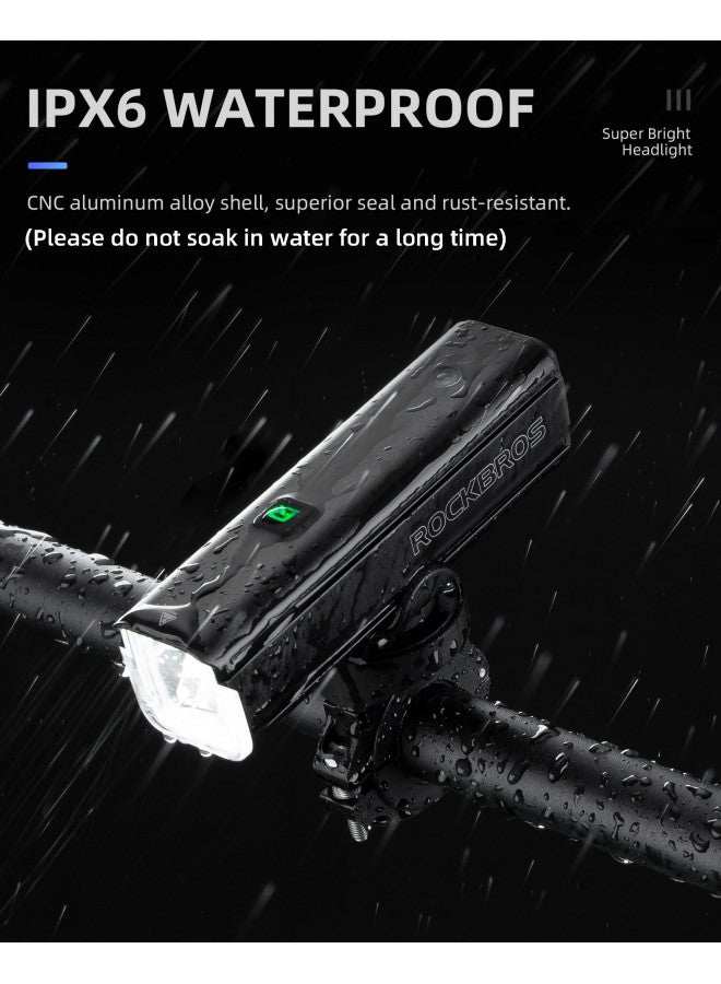 Rockbros ROCKBROS 1500 Lumens Bike Light for Night Riding, 5000mAh USB-C Rechargeable Bike Headlight, Aluminium Alloy IPX6 Waterproof Bike Front Light, 5 Modes & Auto Mode Anti-Dazzling LED Bike Light - Image 5