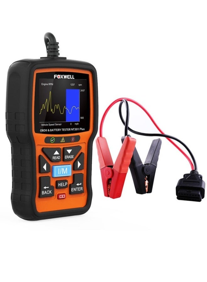 Foxwell 2 in 1 OBD2 Scanner Battery Tester, OBDII Diagnostic Tool Check Engine Car Code Reader, 12V 100-1100CCA Cranking Charging System Alternator Test, Live Data, Full ODB2 Diagnosis - Image 2