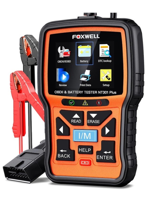 Foxwell 2 in 1 OBD2 Scanner Battery Tester, OBDII Diagnostic Tool Check Engine Car Code Reader, 12V 100-1100CCA Cranking Charging System Alternator Test, Live Data, Full ODB2 Diagnosis - Image 1
