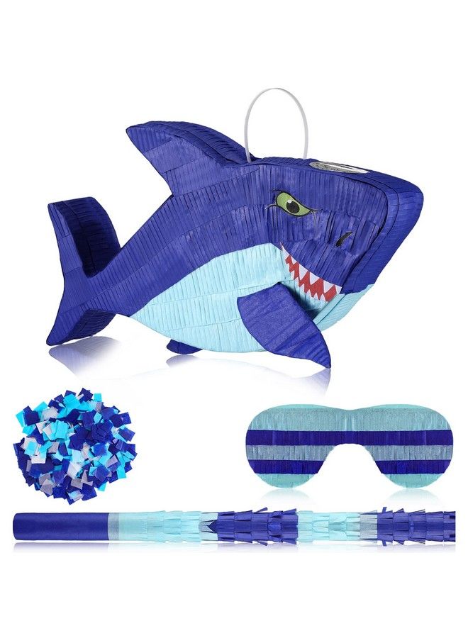 Zhanmai 15.7 Inch Shark Party Pinata Small Mexican Pinata With Blindfold And Bat And Round Tissue Paper For Summer Decoration Photo Prop Candy Holder And Party - Image 2