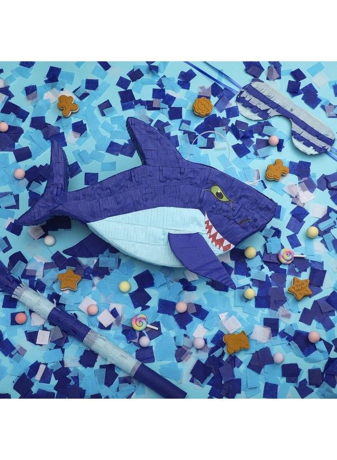 Zhanmai 15.7 Inch Shark Party Pinata Small Mexican Pinata With Blindfold And Bat And Round Tissue Paper For Summer Decoration Photo Prop Candy Holder And Party - Image 5