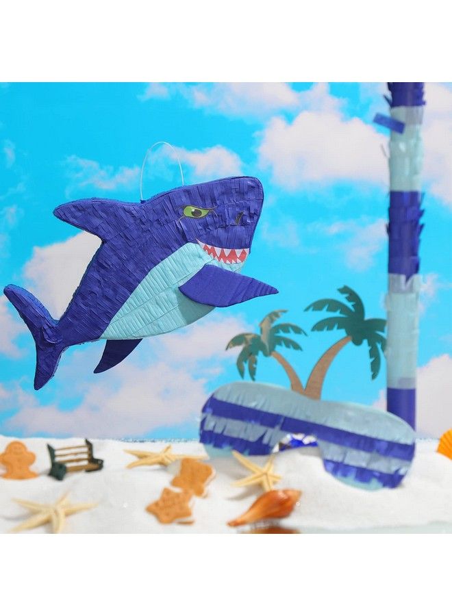 Zhanmai 15.7 Inch Shark Party Pinata Small Mexican Pinata With Blindfold And Bat And Round Tissue Paper For Summer Decoration Photo Prop Candy Holder And Party - Image 3