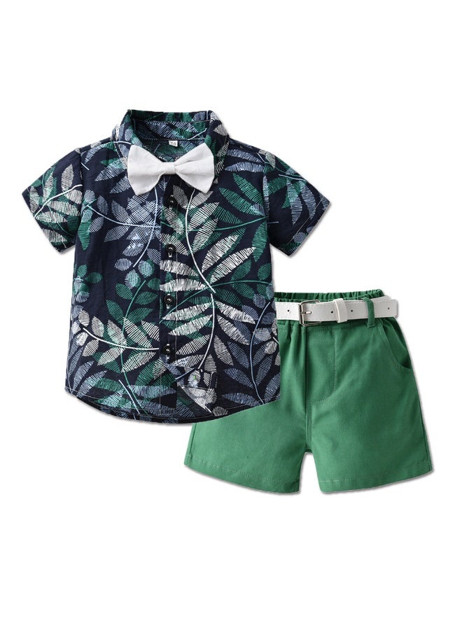 KUYING New Short Sleeved Shirt Belt Shorts Two-Piece Set 