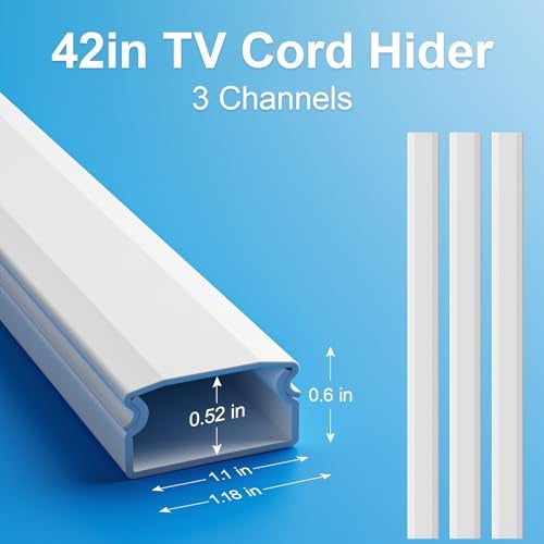 Yecaye TV Cord Hider, 42in Cord Cover, Large Cable Hider, Wire Covers for 4 Cords, Cable Raceway Wire Hider, Wire Hiders for TV on Wall, Cable Cover Cord Concealer, W1.18in H0.6in, White - Image 3