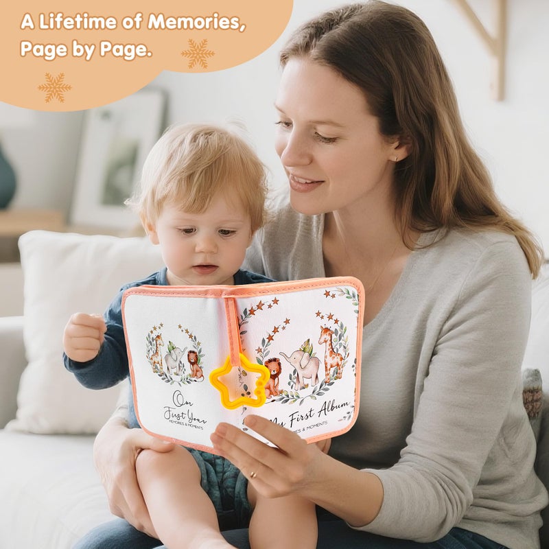 AKAYOK My First Photo Album for Baby, Safari Animals Baby Photo Album | Holds 17 Pictures, Baby Memory Book with Star Hook & Baby Mirror, Portable Photo Albums 4x6 Pictures for Wedding Family Baby Travel - Image 4