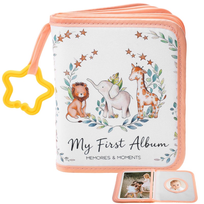 AKAYOK My First Photo Album for Baby, Safari Animals Baby Photo Album | Holds 17 Pictures, Baby Memory Book with Star Hook & Baby Mirror, Portable Photo Albums 4x6 Pictures for Wedding Family Baby Travel - Image 1