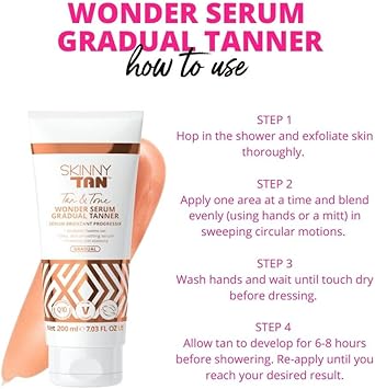 Skinny Tan Skinny Tan Tan Tone Wonder Serum Gradual Streak Free Gradual Fake Tan Buildable Fake Tan with Youth Boosting Q10 Vitamin E Vegan Cruelty Free Skincare 200ml - Image 3