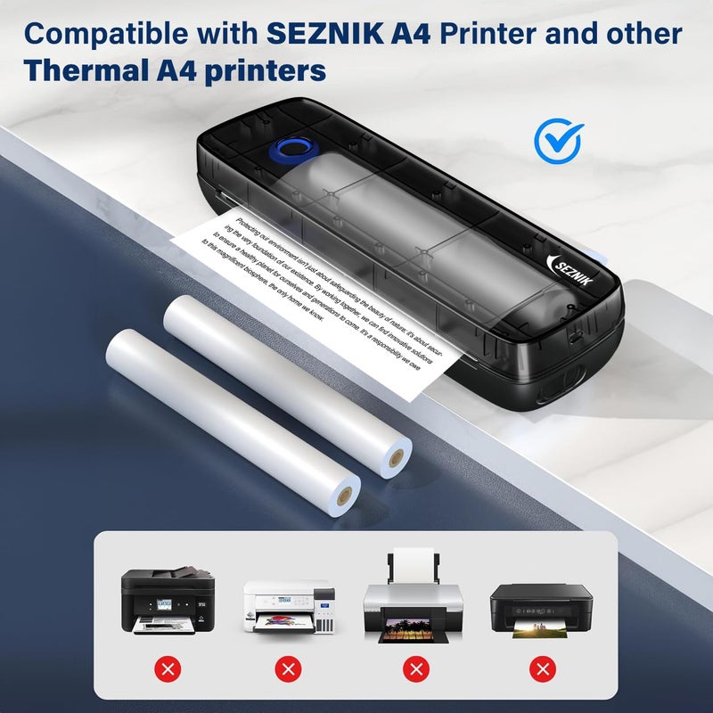 SEZNIK A4 Thermal Paper Roll, 210 x Φ30mm, 2 Rolls, 8 Inch Paper for Portable Thermal Printer - Image 2