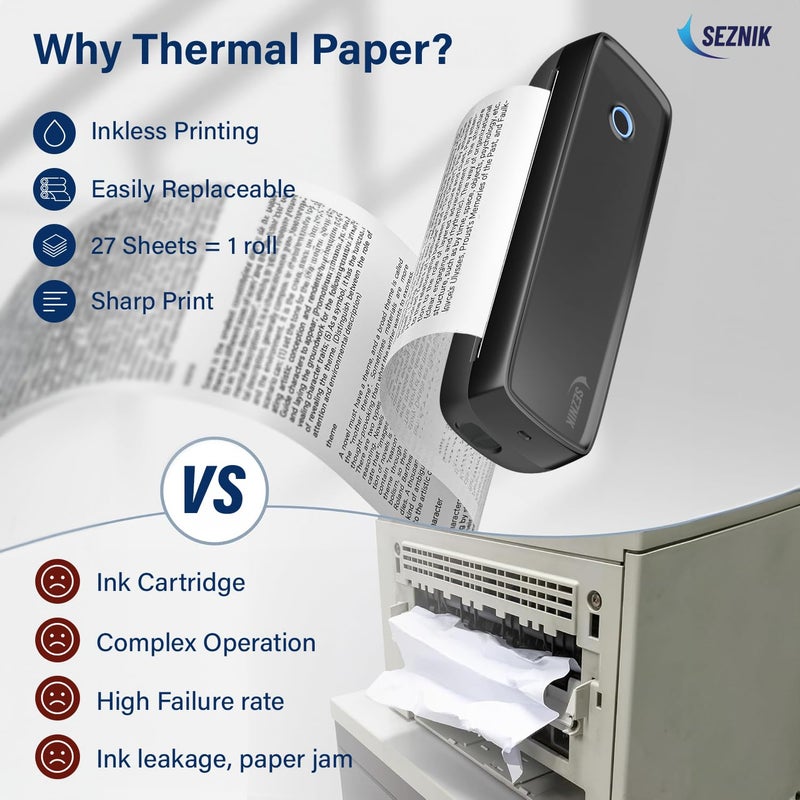 SEZNIK A4 Thermal Paper Roll, 210 x Φ30mm, 2 Rolls, 8 Inch Paper for Portable Thermal Printer - Image 3