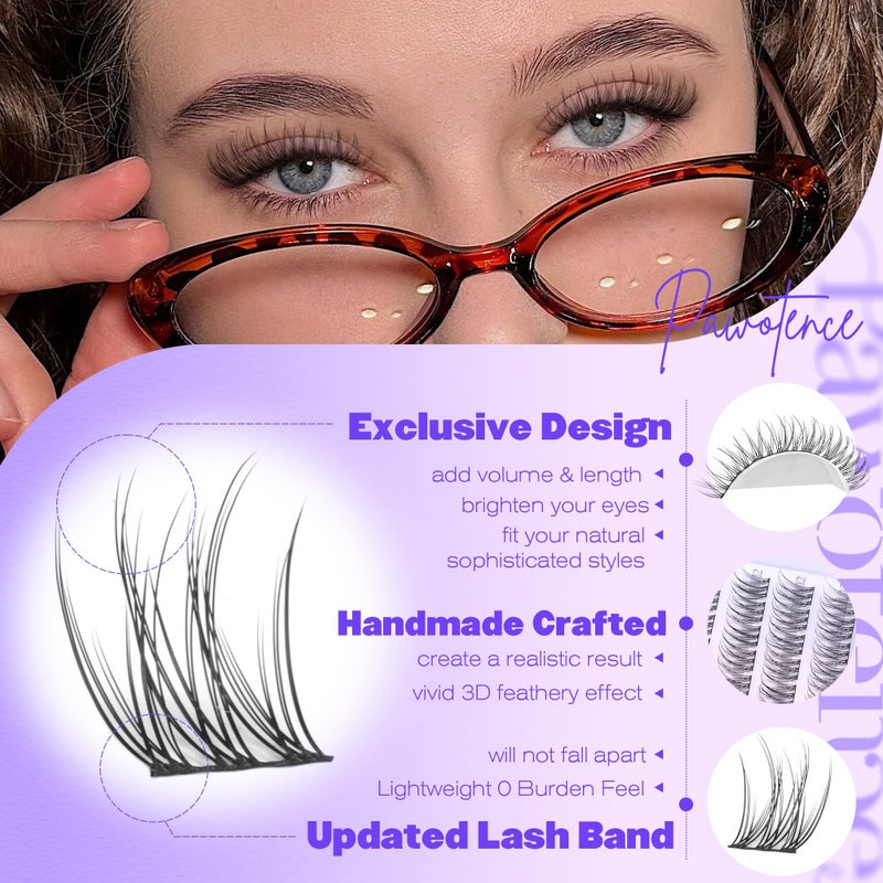 Pawotence Natural Lash Clusters Wispy Cluster Eyelash Extensions 144pcs Eyelash Clusters 9-12mm Individual Lashes Extension DIY Soft C Curved Lashes Clusters - Image 4
