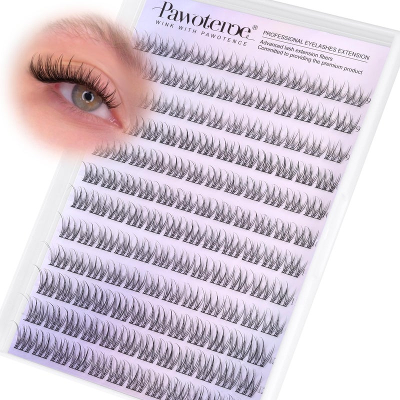 Pawotence Natural Lash Clusters Wispy Cluster Eyelash Extensions 144pcs Eyelash Clusters 9-12mm Individual Lashes Extension DIY Soft C Curved Lashes Clusters - Image 1