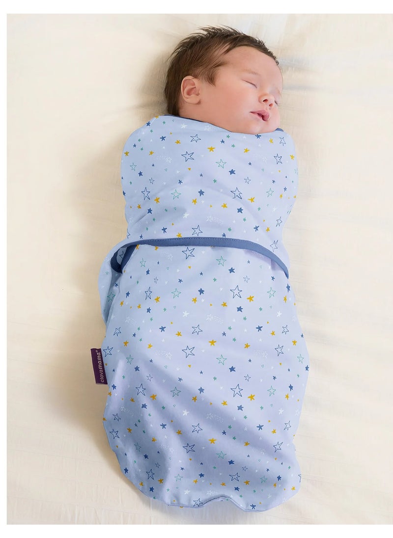 Clevamama Clevamama Cotton Baby Swaddle Wrap - Blue, 0-3 Months, Soft Breathable Fabric, Adjustable Velcro  - Image 2