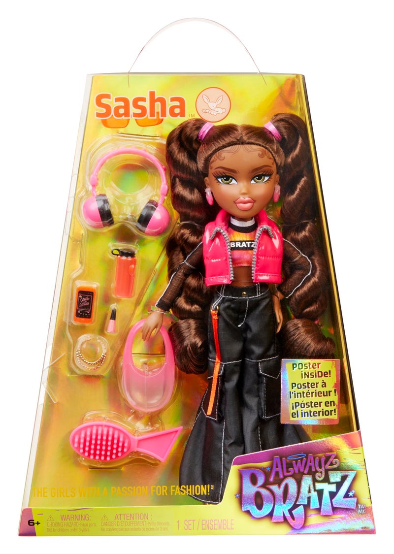 Bratz Alwayz Sasha Fashion Doll with 10 Accessories and Poster - Image 1