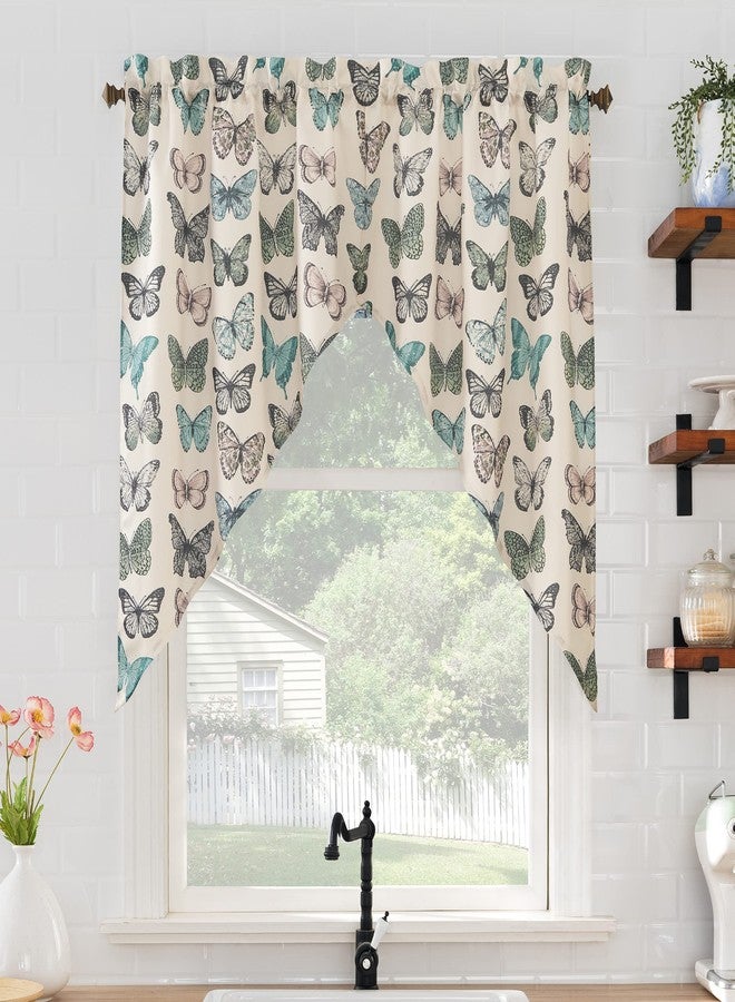 No. 918 Magdalena Crushed Sheer Voile Rod Pocket Kitchen Curtain Swag Pair, 56" x 38", Blue - Image 1