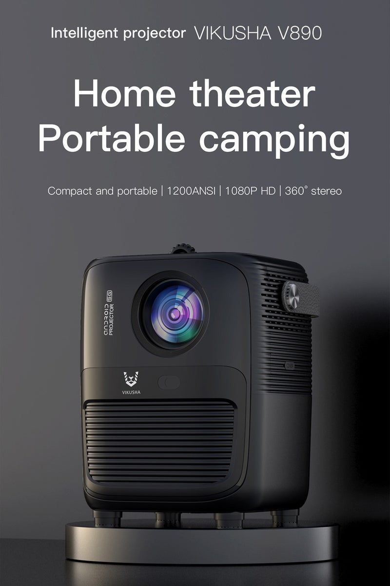 فيكوشا 【VIKUSHA V890】بروجيكتور أسود 1200 لومن ANSI + 1080P دقة عالية حقيقية! واي فاي مزدوج النطاق 5G بلوتوث، حول تخييمك أو منزلك إلى سينما في ثوانٍ! - Image 1