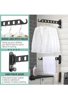 KASTWAVE Wall Mounted Clothes Hanger with Swing Arm, Laundry Room Dryer Rack, Folding Valet Hook, Sturdy Hanging, Foldable 180°Rotation, Solid Aluminum (2-Pack, Black)  - Image 2