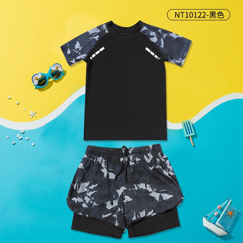 Generic Boys Sun-Protective Swimwear Set with Cap black 