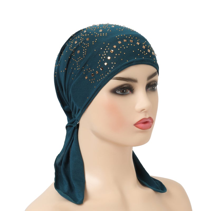 Fashion Crystal Hemp Drilling Ear Cap African Wrap Head Scarf Arab Scarf Chemotherapy Cap H088 - Image 4