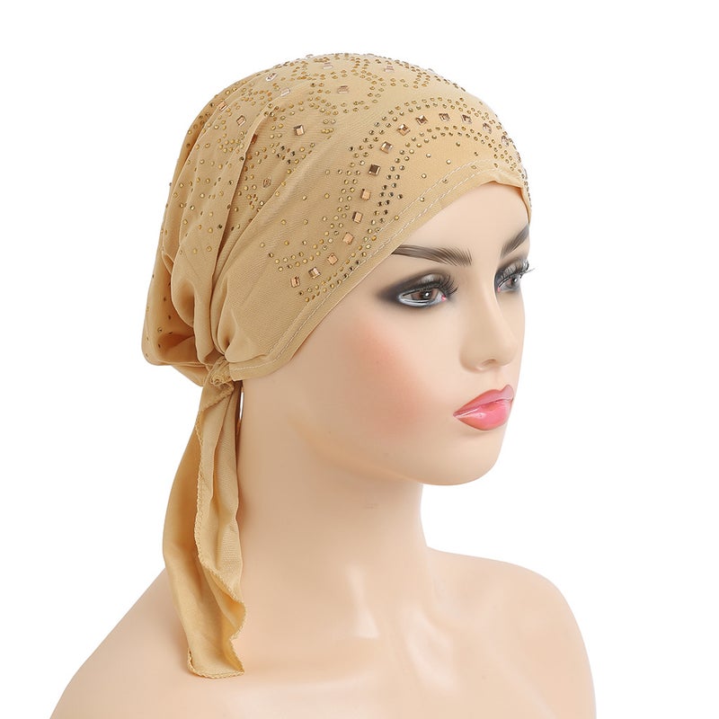 Fashion Crystal Hemp Drilling Ear Cap African Wrap Head Scarf Arab Scarf Chemotherapy Cap H088 - Image 3