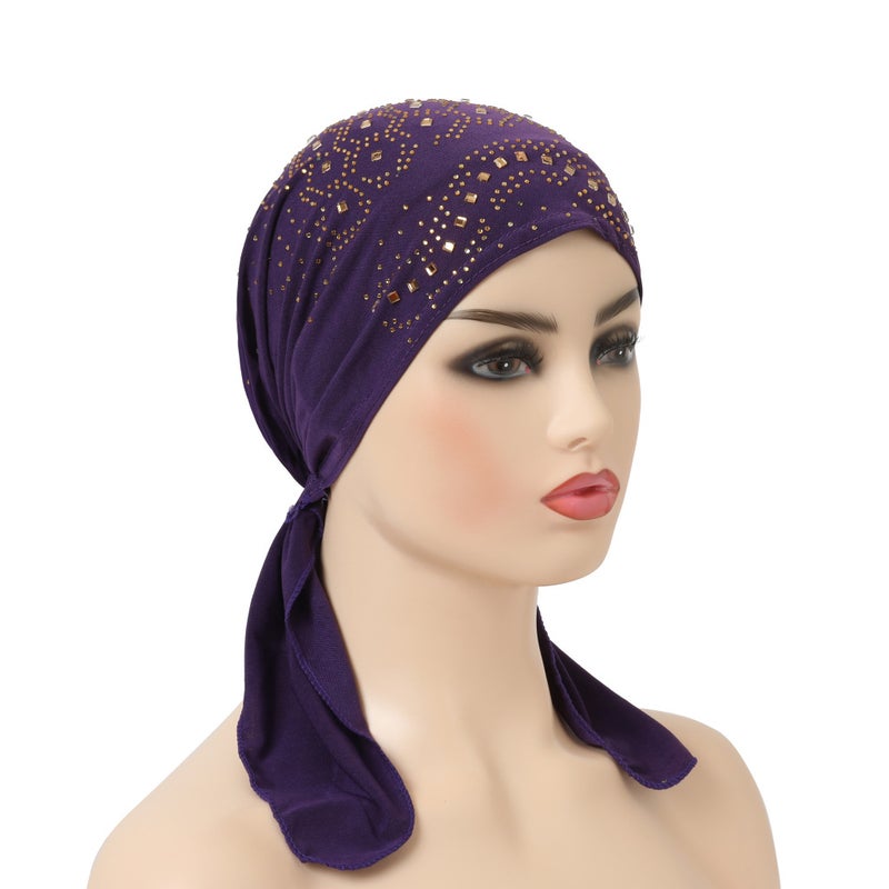Fashion Crystal Hemp Drilling Ear Cap African Wrap Head Scarf Arab Scarf Chemotherapy Cap H088 - Image 2
