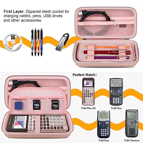 Elonbo Carrying Case for Texas Instruments TI-84 Evo/TI-84 Plus CE Evo Graphing Calculator, Extra Mesh Pocket Fits Charging Cable Charger Manual, Rose Gold - Image 2