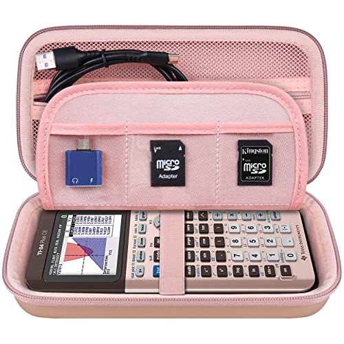Elonbo Carrying Case for Texas Instruments TI-84 Evo/TI-84 Plus CE Evo Graphing Calculator, Extra Mesh Pocket Fits Charging Cable Charger Manual, Rose Gold - Image 1