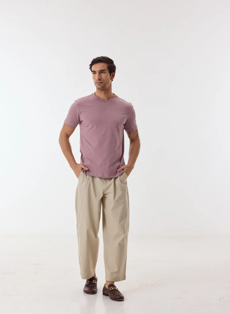 Leandor Men’s Purple Poly Cotton Shirt – Relaxed Fit, Round Neck, Solid Lightweight Casual Wear