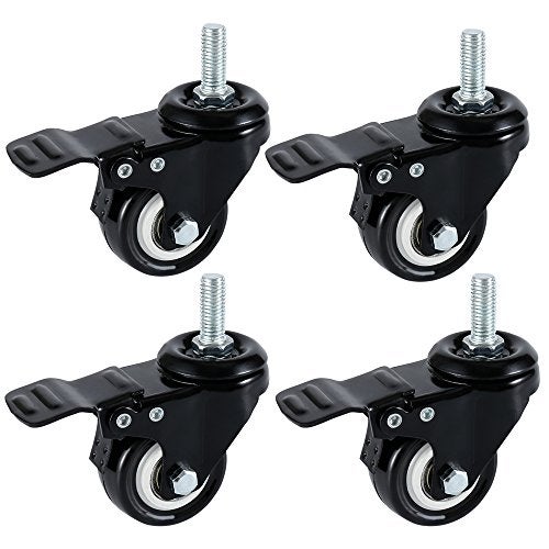 DICASAL 2" Stem Casters, Heavy Duty Swivel Stem Casters PU Foam Quite Mute No Noise Castors Markless Wheels Double Bearings and Locks Loading 300 Lbs Pack of 4 with Brake Black - Image 4