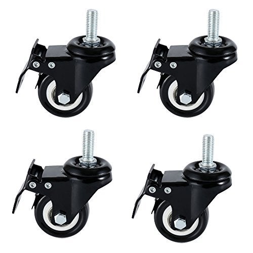 DICASAL 2" Stem Casters, Heavy Duty Swivel Stem Casters PU Foam Quite Mute No Noise Castors Markless Wheels Double Bearings and Locks Loading 300 Lbs Pack of 4 with Brake Black - Image 5