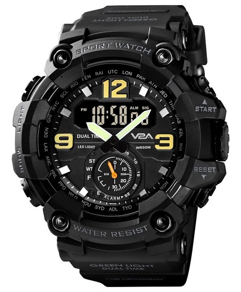 V2A Resin Fighter Analog Digital Sport Watch With Midnight Black Dial for Men and Boys, Black Band - Image 1