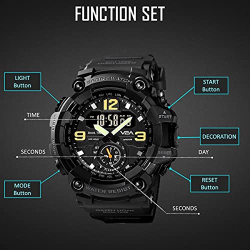 V2A Resin Fighter Analog Digital Sport Watch With Midnight Black Dial for Men and Boys, Black Band - Image 5