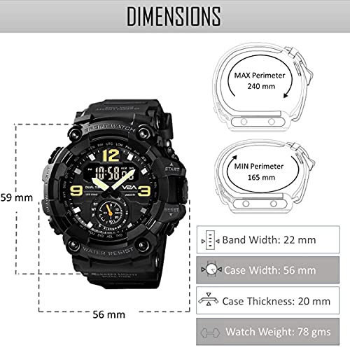 V2A Resin Fighter Analog Digital Sport Watch With Midnight Black Dial for Men and Boys, Black Band - Image 4