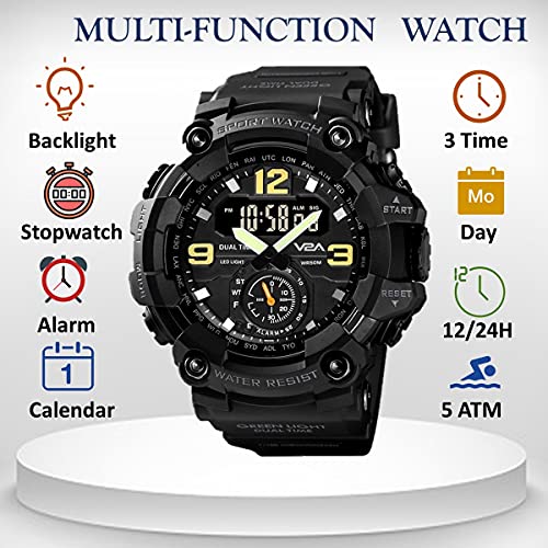 V2A Resin Fighter Analog Digital Sport Watch With Midnight Black Dial for Men and Boys, Black Band - Image 3