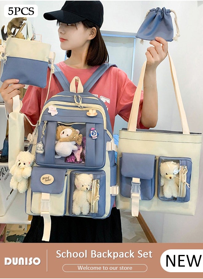 DUNISO 5 Pcs School Bags Set With Anti-Theft,School Backpack Set For Girls With Multiple Pockets ,Anime And Cartoon Schoolbag Set For New Semester Gifts ,Fashion Bookbag Set For Primary Elementary High School And Girls Kindergarten  - Image 1