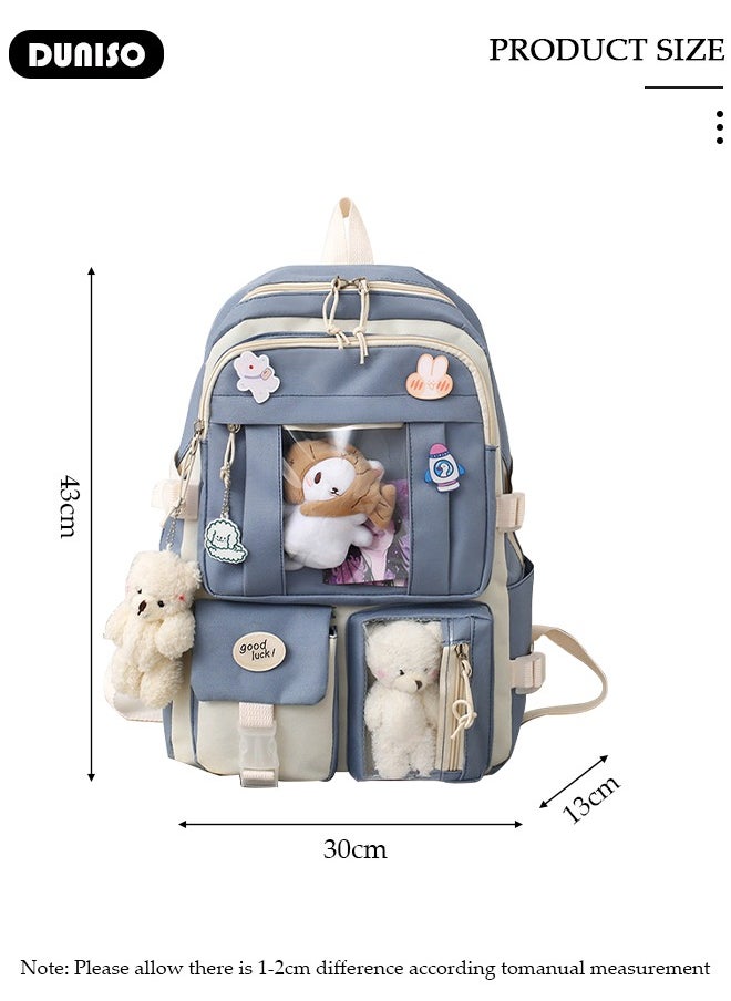 DUNISO 5 Pcs School Bags Set With Anti-Theft,School Backpack Set For Girls With Multiple Pockets ,Anime And Cartoon Schoolbag Set For New Semester Gifts ,Fashion Bookbag Set For Primary Elementary High School And Girls Kindergarten  - Image 4