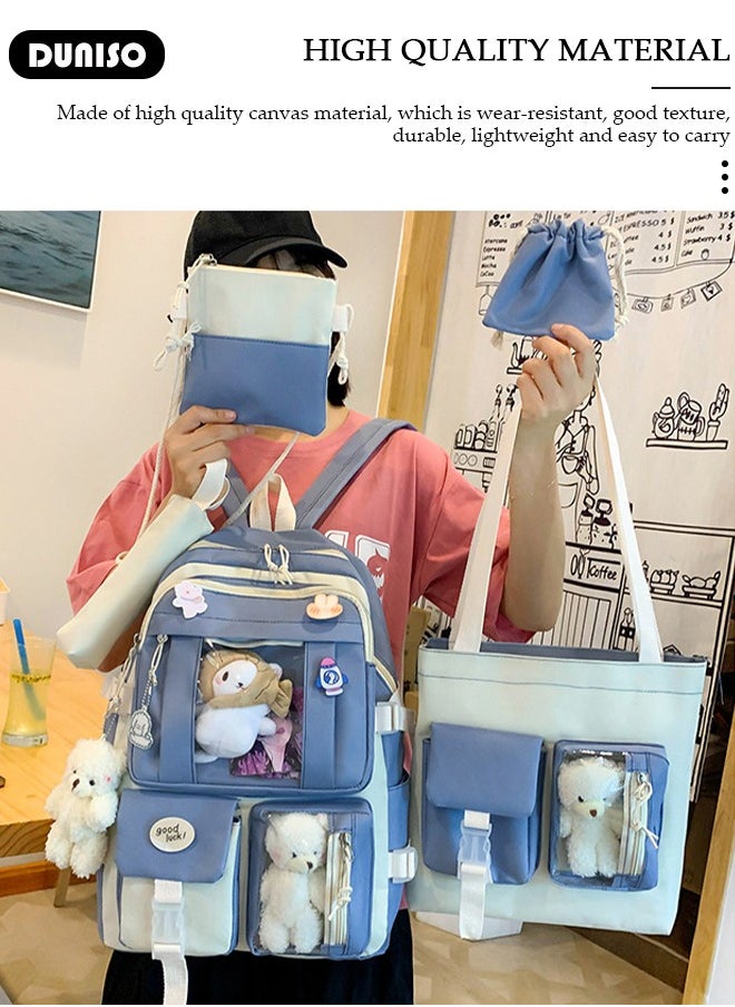 DUNISO 5 Pcs School Bags Set With Anti-Theft,School Backpack Set For Girls With Multiple Pockets ,Anime And Cartoon Schoolbag Set For New Semester Gifts ,Fashion Bookbag Set For Primary Elementary High School And Girls Kindergarten  - Image 5