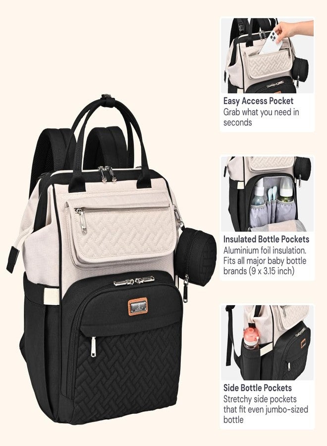BabbleRoo Diaper Bag Backpack, Multifunction Nappy Changing Bag with Changing Pad, Stroller Straps & Pacifier Case, Unisex Stylish Travel Back Pack for Moms & Dads - Apricot & Black - Image 4