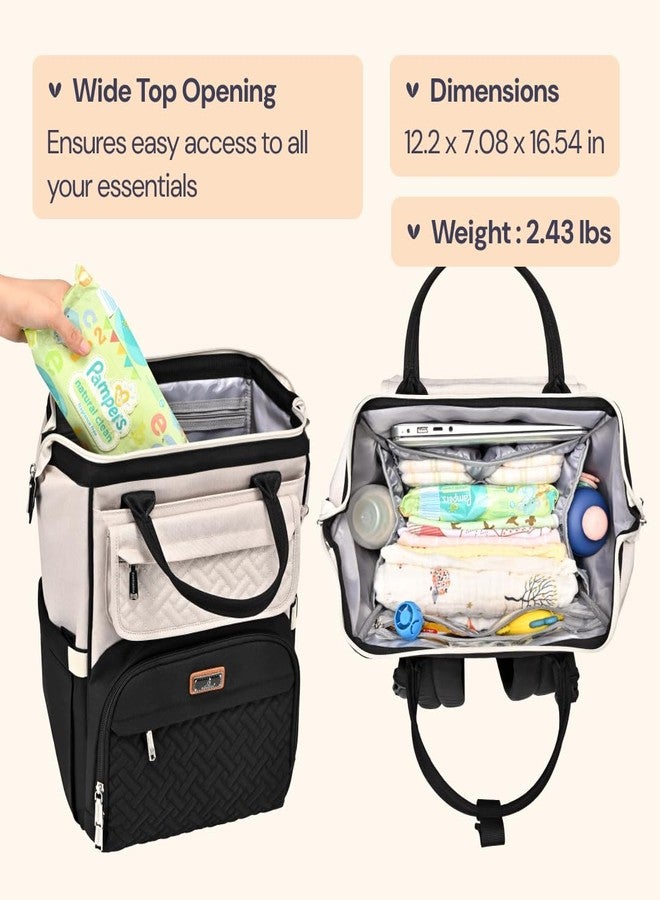 BabbleRoo Diaper Bag Backpack, Multifunction Nappy Changing Bag with Changing Pad, Stroller Straps & Pacifier Case, Unisex Stylish Travel Back Pack for Moms & Dads - Apricot & Black - Image 3