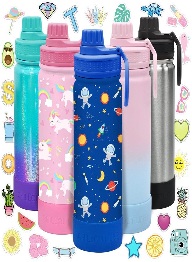 CHILLOUT LIFE 17 oz Kids Insulated Water Bottle for School with Leakproof Spout Lid and Cute Waterproof Stickers, Personalized Stainless Steel Thermos Flask Metal Water Bottle, Blue Space - Image 1