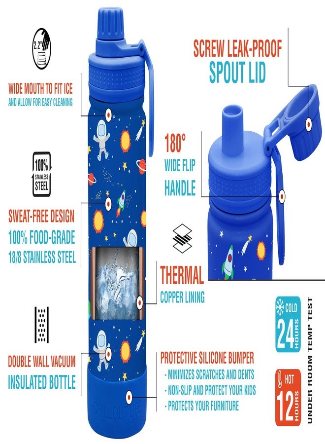 CHILLOUT LIFE 17 oz Kids Insulated Water Bottle for School with Leakproof Spout Lid and Cute Waterproof Stickers, Personalized Stainless Steel Thermos Flask Metal Water Bottle, Blue Space - Image 3