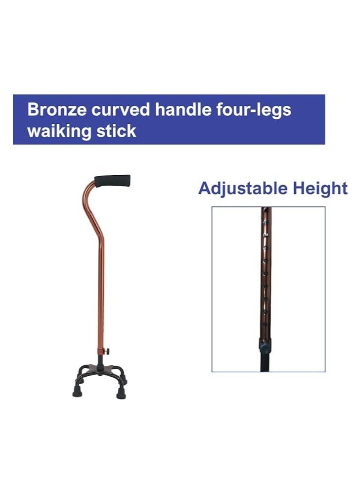 Adamsmed Bronze Curved Handle 4 Legs aWalking Stick, Adjustable Height, Strong Base with 4 Legs - Image 2